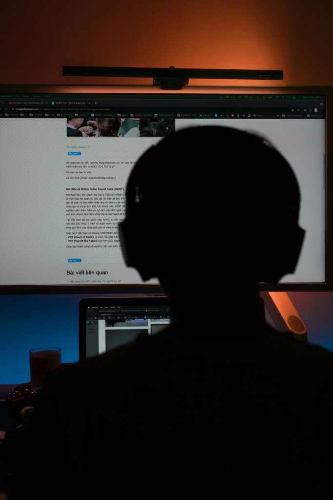 Behind a cyber security worker